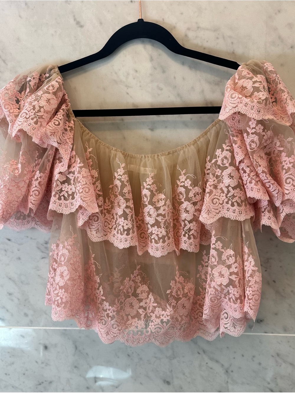 Zara Pink Lace Off-Shoulder Ruffle Top - Picture 3 of 5